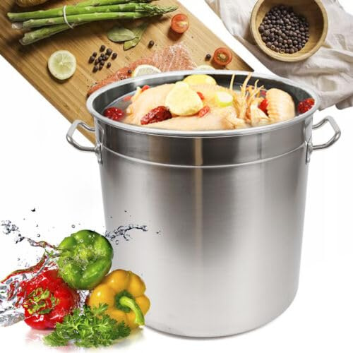 Olla de acero inoxidable de 35 L, 35 x 36 cm, con tapa de acero inoxidable, olla de inducción, olla de cocina de chenutensil para sopas, ollas para todo tipo de fuegos