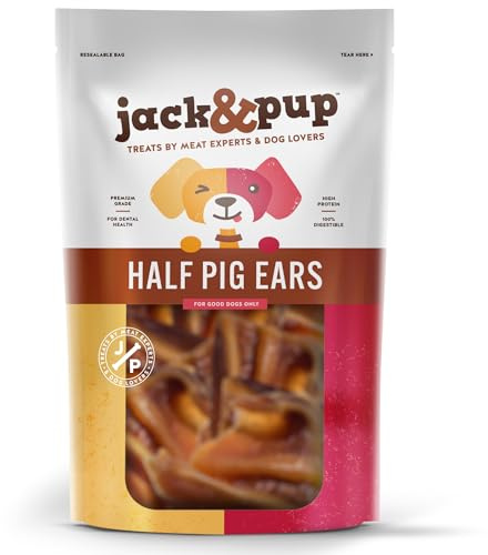 Jack&Pup Half Pig Ears, Natural Dog Chews, Air Dried, Long Lasting (18ct)