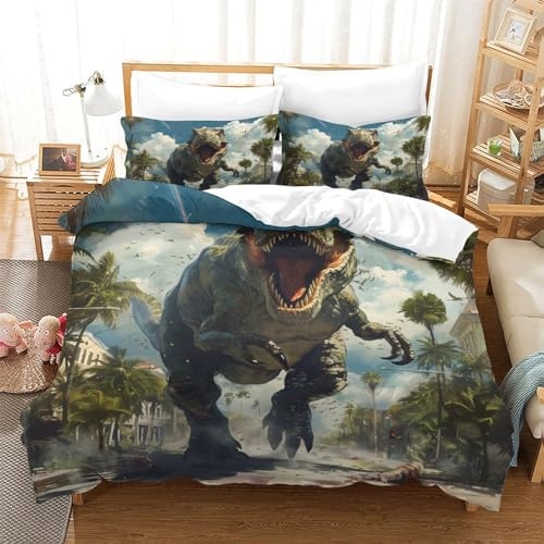 NRAOPEVVD Stampa 3D Dinosaur Set Di Biancheria Da Letto Con 3 Pezzi Set Copripiumino Con Chiusura A Cerniera Per Ragazzi E Ragazze,coppie,camera Da Letto,decorazione Single（140x200cm）
