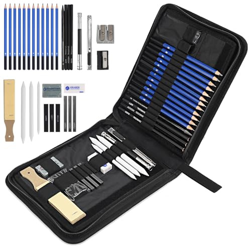 Lrocotanc Set da Disegno Professionale di 33 Pezzi, Kit Completo con Borsa, Matite, Carboncini, Accessori per Artisti, Studenti, Insegnanti, Principianti
