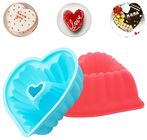 Ayolofei Confezione da 2 stampi in silicone a forma di cuore, 8 pollici, in silicone antiaderente, per San Valentino, festa della mamma, compleanni, anniversari o ogni giorno speciale