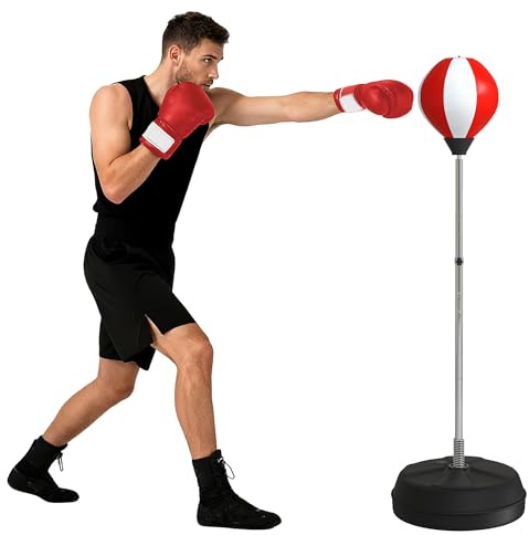 HOMCOM Punching Bag with Stand, Freestanding Boxing Set, Speed Bag with Speedball, 126-144cm Adjustable Height, Red