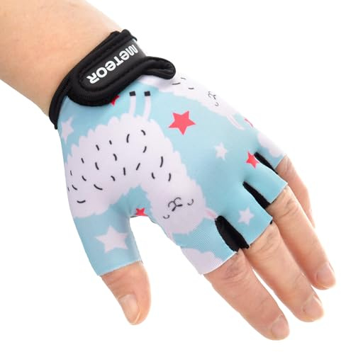 meteor Fahrradhandschuhe für Kinder, halbe Finger, rutschfest, atmungsaktiv, stoßfest, verstellbar, für Jungen und Mädchen, MTB, Radfahren, Roller, Sporthandschuhe für den Sommer