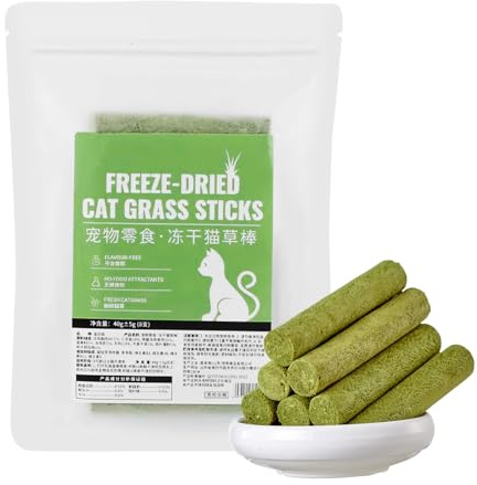 Mordedor de hierba para gatos, alimento para hierba de gato, 8 palitos para masticar para gatos, golosinas de snack liofilizadas para gatos, golosinas de limpieza dental aromatizadas para mantener al