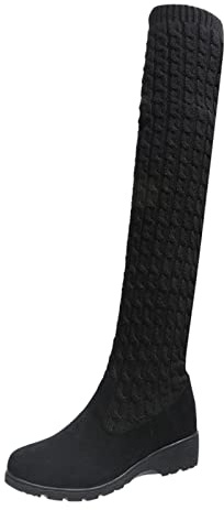 YIzdegg Women's Overknee Boots, Thigh High Women's Boots, Knitted Shaft, Durable Overknee Boots, Comfortable Warm Winter Boots, Oversized Elastic Women's Boots, Transition Boots, black, 6 UK