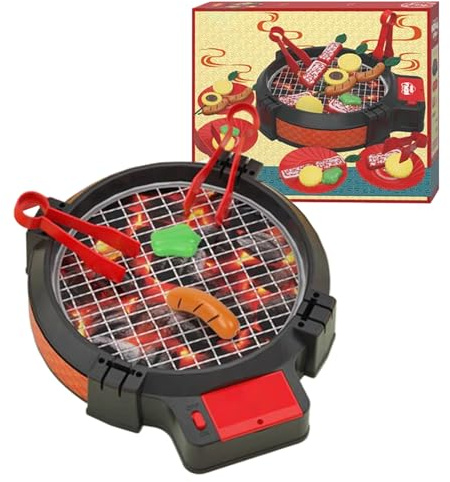 Kids Grill Playset | Realistic Grill Toys with Light,Kids Pretend Play Kitchen Set | for Boys Girls Daycare School Home Outdoor Camping Playroom Patio Preschool Birthday