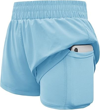 Haloumoning Pantalones cortos para niñas 2 en 1, pantalones cortos deportivos de verano, pantalones cortos de running con bolsillos, niñas, color sólido, pantalones de ciclismo deportivos 5-14 años