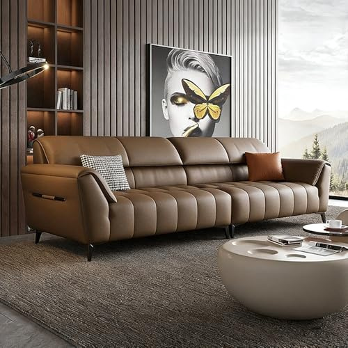 Italiensk modern minimalistisk lädersoffa, massiv träram, rymlig och mjuk soffa, modern stor storlek, lämplig för vardagsrum/kontor/lägenhet.