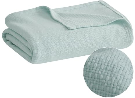 Madison Park BL51N-0853 Freshspun Basketweave Luxury Cotton Blanket Blue 108x90 King Size Basketweave Premium Soft Cozy 100% Cotton For Bed, Couch or Sofa