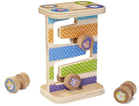 Melissa & Doug 40125 Safari Zig-Zag First Play Wooden Tower with 4 Rolling Pieces Playset, Multi-Colour