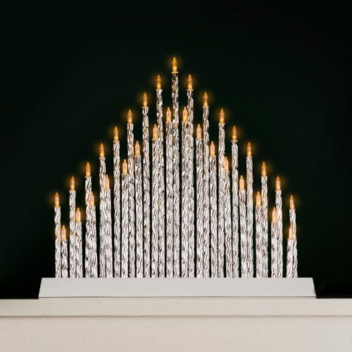 Garden Mile Traditional Christmas Candle Bridge Light Arch 7X Flameless LED Candles Christmas Window Decoration Or Table Decoration Low Voltage Mains Operated (Silver - 33)