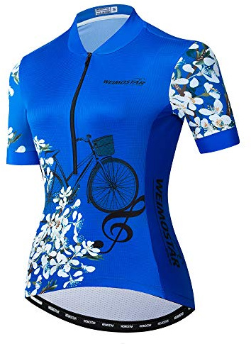 Bike Trikot Damen Radtrikot Half Zipper MTB Tops Bekleidung Mountain Road Fahrradbekleidung atmungsaktiv Biker Racing Shirts für Damen Damen Radsportbekleidung Sommer Blau XXL