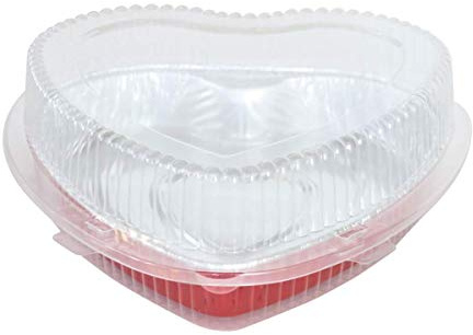 KitchenDance 8 Inch Disposable Aluminum Heart Shaped Cake Tins with Clamshell Container - Heart Shaped Foil Pans Perfect for Cakes & Chocolates - Valentine Cake Pans for Storing & Transport - 339-99