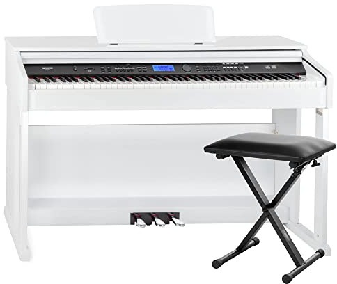 FunKey DP-2688A WH Digitalpiano Set - 88 anschlagsdynamische Tasten - Hammermechanik - 128-fach polyphon - 360 Sounds - 160 Styles - Spar-Set inkl. Keyboardbank - weiß Hochglanz