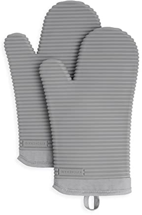 KitchenAid Kitchen Aid Ribbed Soft Silicone Oven Mitt Set, 7x13, Grey