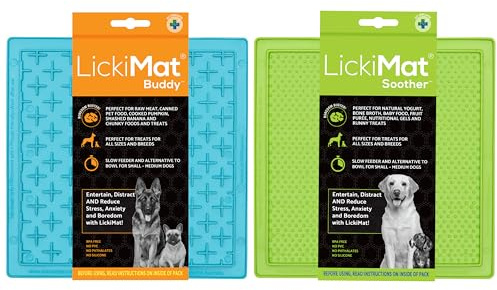 LICKIMAT 2-Pack Classic Soother and Buddy, Dog Feeding Mat for Boredom and Anxiety Relief, Ideal for Food, Treats, Yoghurt or Peanut Butter, Lick Mats, Fun Alternative to a Slow Feeder Bowl