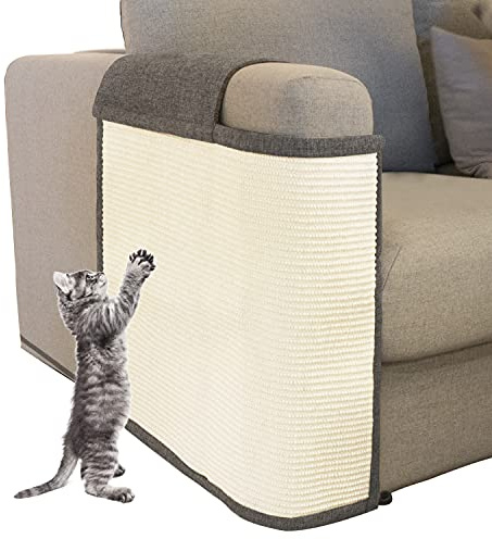 Cat Scratch Sofa Protector,Cat Scratching Couch Protector with 19.7''L*23.6''W Natural Sisal Cat Scratcher Mat for Protecting Couch Sofa Chair (Dark Grey/Right Hand)