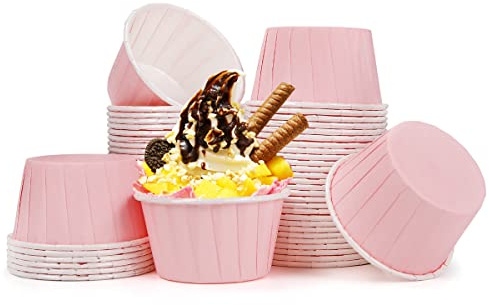 Spesh 50 stycken pappersmuffinsformar mini cupcake-formar papperskoppar för bröllop, födelsedagar, jul (ljusrosa)