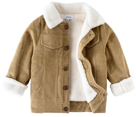 Volunboy Enfant Garçon Veste Polaire Hiver Chaud Velours Côtelé Blouson Doublé Sherpa Manteau(18-24 mois,Taille 90,Kaki)