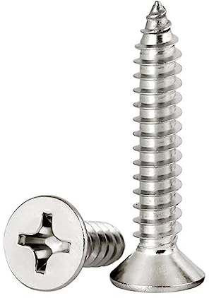 #10 x 1-1/2 Flat Head Sheet Metal Screws Phillips Drive Wood Screws, 304 Stainless Steel 18-8, Pack of 50