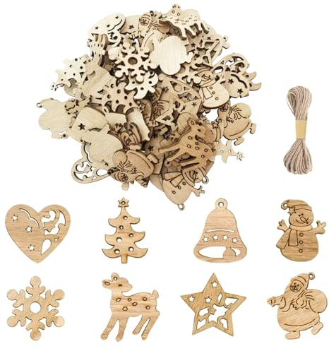 gaoduanluoluo 100 Stück Kleine Anhänger Holz Weihnachtsschmuck, Mini Weihnachtsbaumanhänger, Streudeko Weihnachten, Weihnachtsdeko Holz für DIY Basteln Bemalen Färben Tischdeko (Stil 1)