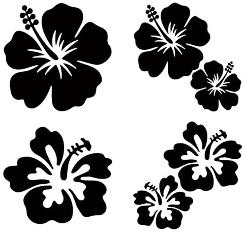 GORGECRAFT 4 Blatt Hibiskusblüten-Autoaufkleber Große Größe Autoaufkleber 6 Stück Hawaii-Blume Sonnenschutz Selbstklebend Autozubehör Automobil-Außendekoration Für SUV Laptop (Schwarz)