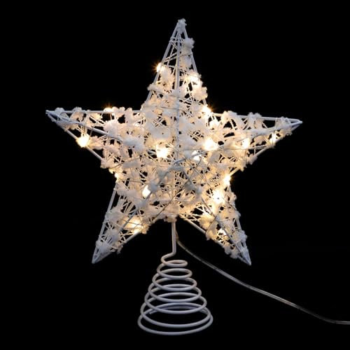 WOFASHPURET Tree Top Festival Decorative Ornament, Christmas Tree Topper With White Light, LED Star for Xmas Home Decor (2.36x10.24x7.87in)