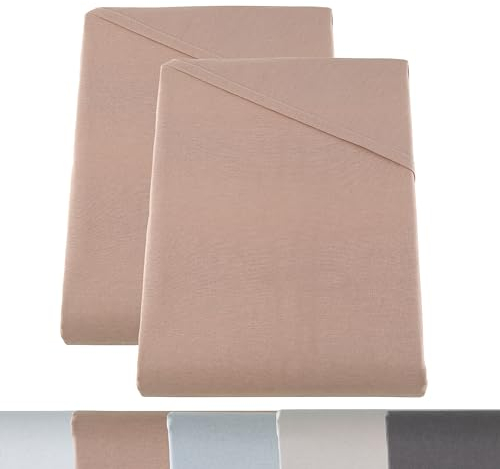 BaSaTex Klassisches Baumwolle Bettlaken | Betttuch | Leintuch | Haustuch ohne Gummizug | 2er Pack | 100% Baumwolle | 150x250 in Taupe