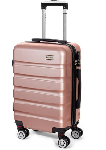 Todeco Handgepäck Koffer Klein Hartschale 56cm, ABS+PC Leicht Reisekoffer Trolley Rollkoffer, 4 Rollen Kombinationsschloss, 56×36×22cm, Roségold