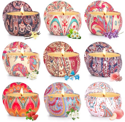 Duftkerze Geschenkset, Duftkerzen Geschenke Set für Frauen, 9 Stück Natürliches Sojawachs Deko Kerzen Set 180Hr Lange Brenndauer Geschenkeset für Geburtstag Muttertag Valentinstag Yoga Spa