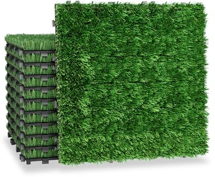 FIVMEN Piastrelle per prato artificiale, 30 x 30 cm, per balconi, terrazze, balcone, resistente alle intemperie, con funzione di drenaggio, in plastica artificiale, set da 55 pezzi