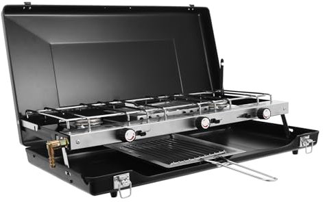 Réchaud de camping à gaz, réchaud portable, 3 flammes, réchaud de camping, pour le camping, les barbecues, les fêtes, les pique-niques ou les randonnées en plein air.