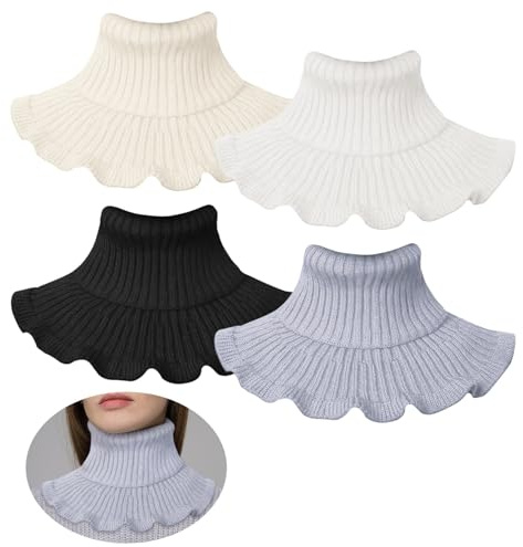 TUONYIS 4 Pcs Fake Collar Turtleneck Dickey Collar Women Knitted False Collars Collars for Women Turtleneck Style Blouse False Collar Ruffled Mock Collar for Women Girls One Size (4 Colors)