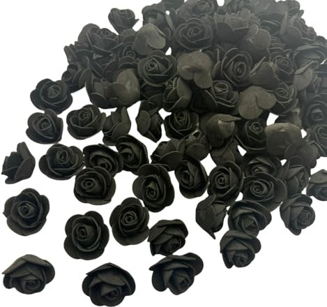 Urier 120 st 3,5 cm mini skum roshuvuden, små rosor för hantverk, skumblommor bulk, konstgjorda blommor för tårtdekoration, bröllopskrans, scrapbooking-dekor (120, svart)