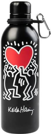 Grupo Erik Metal Water Bottle 500ml / 17oz - Keith Haring Gifts | Hot and Cold Water Bottle Stainless Steel, Cute Travel Bottles Gym | Art Gifts Under 20 Pounds