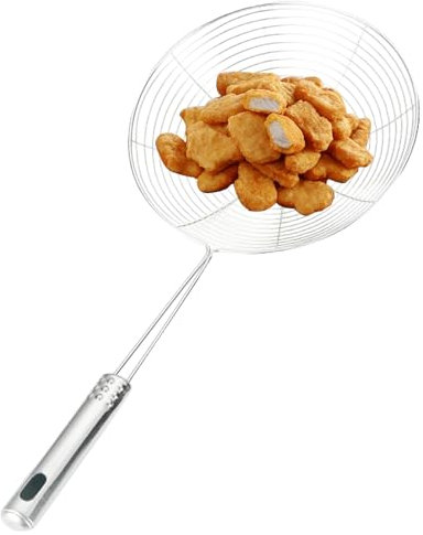 Écumoire de la passoire d'araignée - Édige en mailles en acier inoxydable durable, poignée longue | Idéal pour les boulettes de levage de friture dunt pasta, légumes, bouillon d'écrémage, huile draina