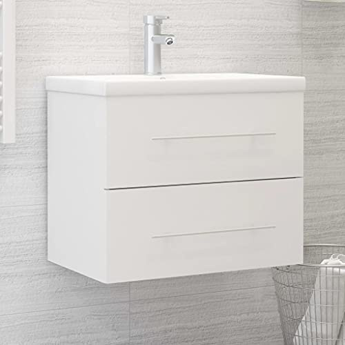 LLEZKBR Ensemble de meubles de salle de bain - Meuble lavabo - Blanc - 60 x 38,5 x 48 cm - Bois d'ingénierie