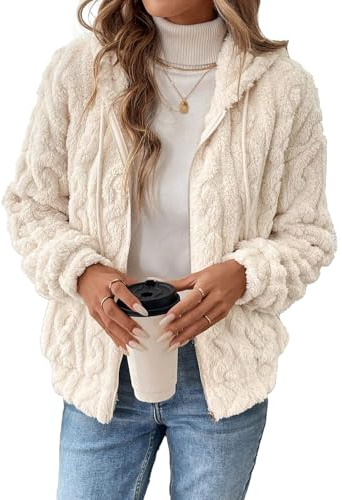 Yeenily Polaire À Capuche pour Femme Manteaux Peluche Zippée Épaissir Garder Cardigan Décontractée Hooded Coat Mode Hiver Outerwear