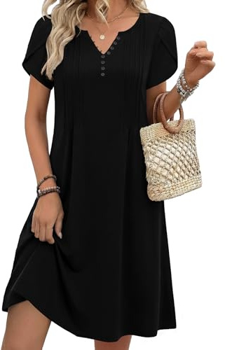 Women's Summer Dresses Casual V-Neck Short Sleeve Dresses with Pockets