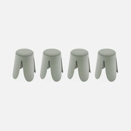 sweeek-Taburetes apilable de Borreguito Texturizado, Set de 4 Verde celadón - 40x30x46 cm