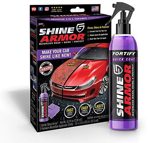 SHINE ARMOR Fortify Quick Coat High Performance Ceramic Coating, Car Wax Spray, Hydrophobic Top Coat Polish and Polymer Paint Sealant Protection for Vehicle Leather Seat, Tires, Bumpers, Rims Made in