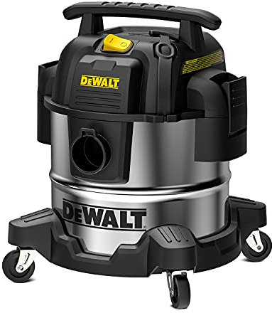 DEWALT DXV05S 5 Gallon Stainless Steel Wet/Dry Vac, 4 Peak HP Shop Vacuums with Attachments, Powerful Suction, 1-7/8 Hose, DXV05S, Silver