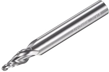 uxcell Tapered Ball Nose End Mill, Uncoated Solid Carbide 2 Flute Spiral Milling Cutter, 1mm Radius, 2mm Diameter, 6mm Shank, 45mm Length, 20 Degree Angle