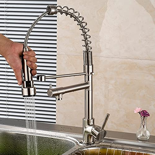 LUNEZY Kitchen Sink Mixer Taps Black/Chrome Brass Spring Type Kitchen Faucets,Fixed Support 360 Rotate Kitchen Faucet, Button Dual Spout Crane Sink Mixer Taps Easy to Install