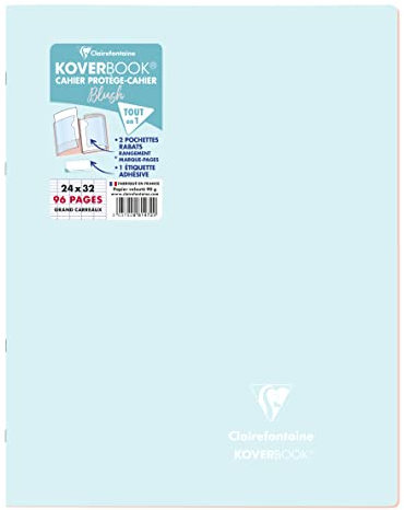 Clairefontaine 981472C Un Cahier Agrafé Koverbook Blush Bleu givré - 24x32 cm - 96 Pages Grands Carreaux - Papier Blanc 90 g - Couverture Polypro Opaque