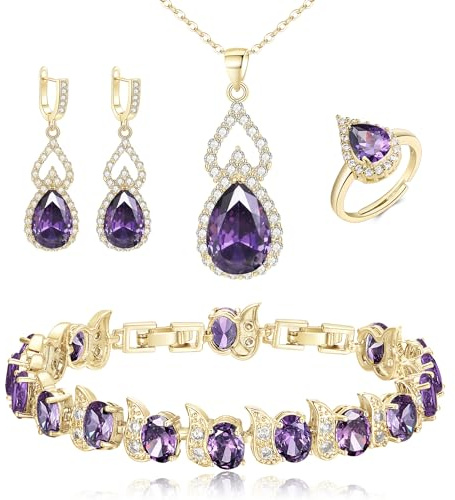 Rensa smycken set för kvinnor silverpläterad tårdroppe kubisk zirkon halsband öppen justerbar ring örhängen armbandsset för bröllop/jubileum/mors dag, Kubisk zirkonia, Kubisk zirkonia