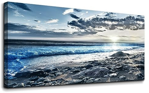 Wall Art For Living Room Wall Decor For Bedroom Large Size Poster Blue Beach Sun Ocean Landscape Paintings Prints Artwork Bathroom Decorations Seascape Canvas Prints Hang Pictures Office Home Decor