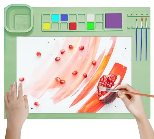 TENQUAN Silikon Malmatte, 51x41cm Silikon Bastelmatte mit Becher,Bastelunterlage, Malunterlage Abwaschbar Antihaft Silikonmatte basteln für Malen Basteln,Kunst, Kreation (Lila)