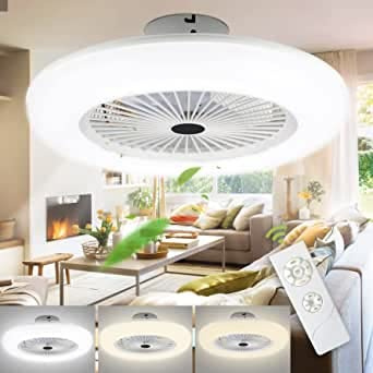 Daromigo Takfläkt med belysning och fjärrkontroll, 80 W, justerbar vindhastighet, LED-ljus, 3 färgtemperaturer, 3 000–6 500 K, timer för vardagsrum, sovrum, diameter vit