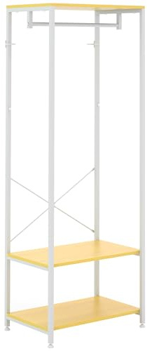 HOMCOM Mobile Appendiabiti 2 in 1 con Ripiano a 2 Livelli per Cappotti e Scarpe, Appendiabiti da Terra Moderno in Acciaio e Truciolato, 60x40x167.5 cm, Bianco e color Legno
